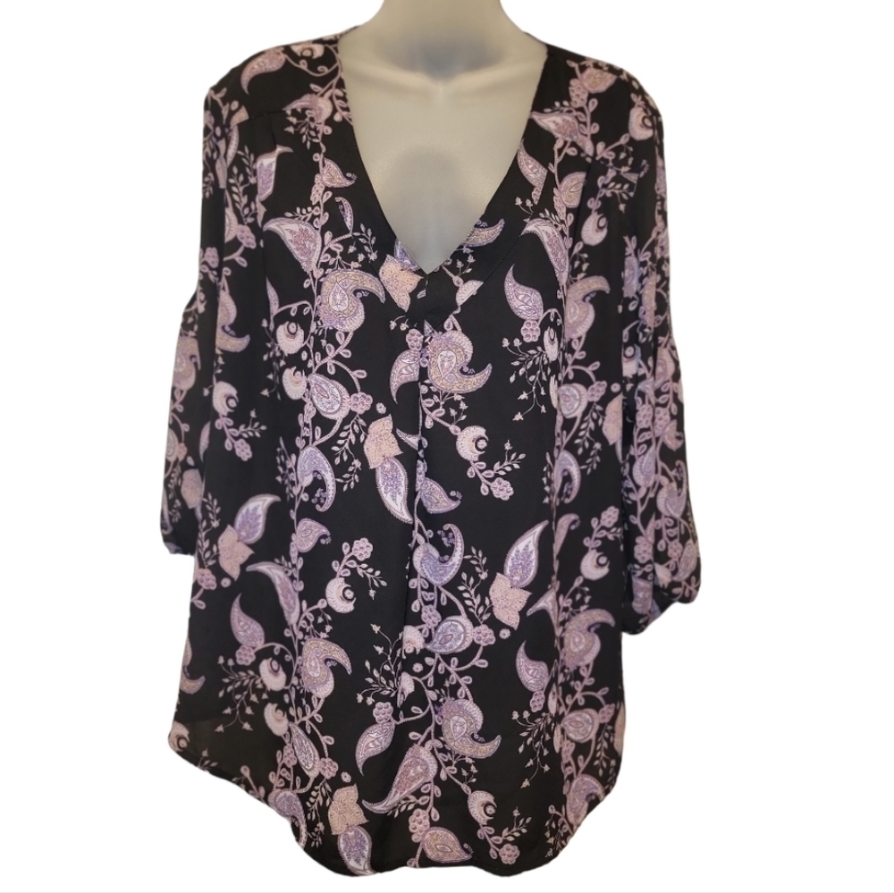 Soho JEANS NEW YORK & COMPANY Women Black 3/4 Sleeve Blouse, Sz XL